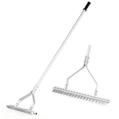 20 Inches Wide Aluminum Lawn Loosening Soil Rake with Long Handle and 19 Curved Tines