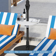 20 Inch Outdoor Adjustable Umbrella Table for 2 Sizes Patio Umbrella Pole-White