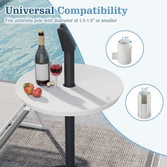 20 Inch Outdoor Adjustable Umbrella Table for 2 Sizes Patio Umbrella Pole-White