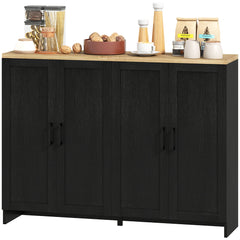 Modern Sideboard Buffet Cabinet, Modern Kitchen Storage Cabinet with 3 Doors Adjustable Shelves, for Dining Room, Black