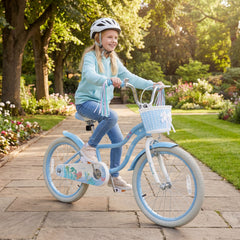 20 Inch Girls Bike with Basket and Streamers, Mermaid Theme, Light Blue