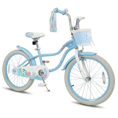 20 Inch Girls Bike with Basket and Streamers, Mermaid Theme, Light Blue