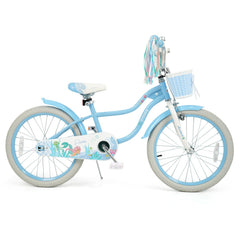 20 Inch Girls Bike with Basket and Streamers, Mermaid Theme, Light Blue