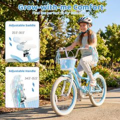 20 Inch Girls Bike with Basket and Streamers, Mermaid Theme, Light Blue