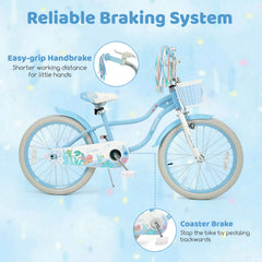 20 Inch Girls Bike with Basket and Streamers, Mermaid Theme, Light Blue