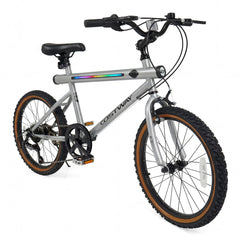 20 Inch LED Lit Cycling Bike with Speakers and Shimano 6 Speed, Silver