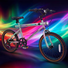 20 Inch LED Lit Cycling Bike with Speakers and Shimano 6 Speed, Silver