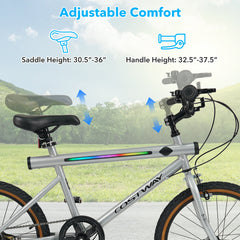 20 Inch LED Lit Cycling Bike with Speakers and Shimano 6 Speed, Silver