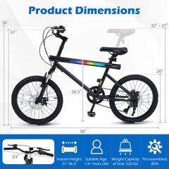 20 Inch LED Lit Commuter Bicycle with Disc Brakes and Stereo Speakers, Black