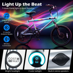 20 Inch LED Lit Commuter Bicycle with Disc Brakes and Stereo Speakers, Silver