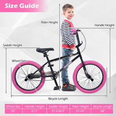 20 Inch Trick Bicycle with 270 Degree Handlebar and 4 Pegs, Pink