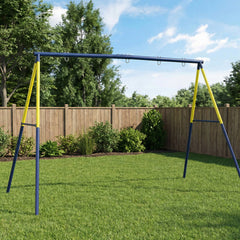 Kids Swing Set, Heavy Duty Metal 2 Seat Swing Stand Set with Ground Stakes, Supports 150 kg, Indoor Outdoor, Blue