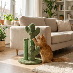 22 Inch Cactus Cat Scratching Post with Natural Sisal Rope and Dangling Ball, Green