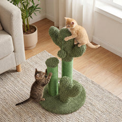 22 Inch Cactus Cat Scratching Post with Natural Sisal Rope and Dangling Ball, Green