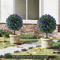 22 Inch Set of 2 Artificial Purple Rose Topiary Ball Trees with Cement-Filled Pot-Purple