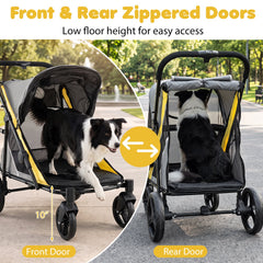 220 LBS Heavy Duty Dog Stroller for Large and Medium Dogs with One-Step Foot Brake and Top & Front Windows-Yellow