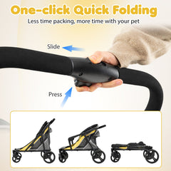 220 LBS Heavy Duty Dog Stroller for Large and Medium Dogs with One-Step Foot Brake and Top & Front Windows-Yellow