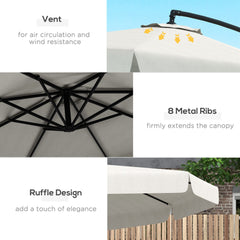 11 FT Cantilever Patio Umbrella Offset Parasol with Cross Base and 8 Ribs for Garden, Black