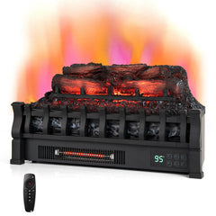 23 Inch Infrared Quartz Electric Fireplace Pinewood Log Heater with Adjustable Flame-Black
