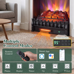 23 inches WiFi Fireplace Insert Lemonwood Set with App and Remote-Black