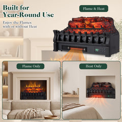 23 inches WiFi Fireplace Insert Pinewood Set with App and Remote-Black