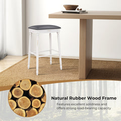 Set of 2 Backless Bar Stools with Antique White Turned Legs, 29 Inch Seat Height, Padded Top