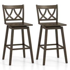Set of 2 Swivel Bar Stools with Open Back and Rubber Wood Frame, 29 Inch Seat Height