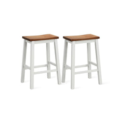 Set of 2 Acacia Saddle Counter Stools with Painted Legs, 24.5 Inch Seat Height, 350 lb
