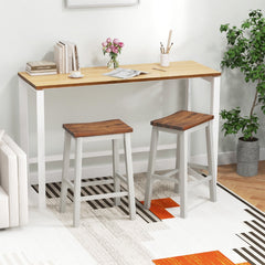 Set of 2 Acacia Saddle Counter Stools with Painted Legs, 24.5 Inch Seat Height, 350 lb