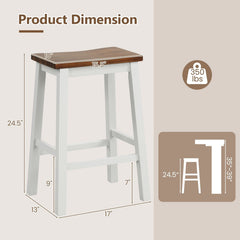 Set of 2 Acacia Saddle Counter Stools with Painted Legs, 24.5 Inch Seat Height, 350 lb