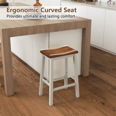 Set of 2 Acacia Saddle Counter Stools with Painted Legs, 24.5 Inch Seat Height, 350 lb