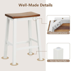 Set of 2 Acacia Saddle Counter Stools with Painted Legs, 24.5 Inch Seat Height, 350 lb