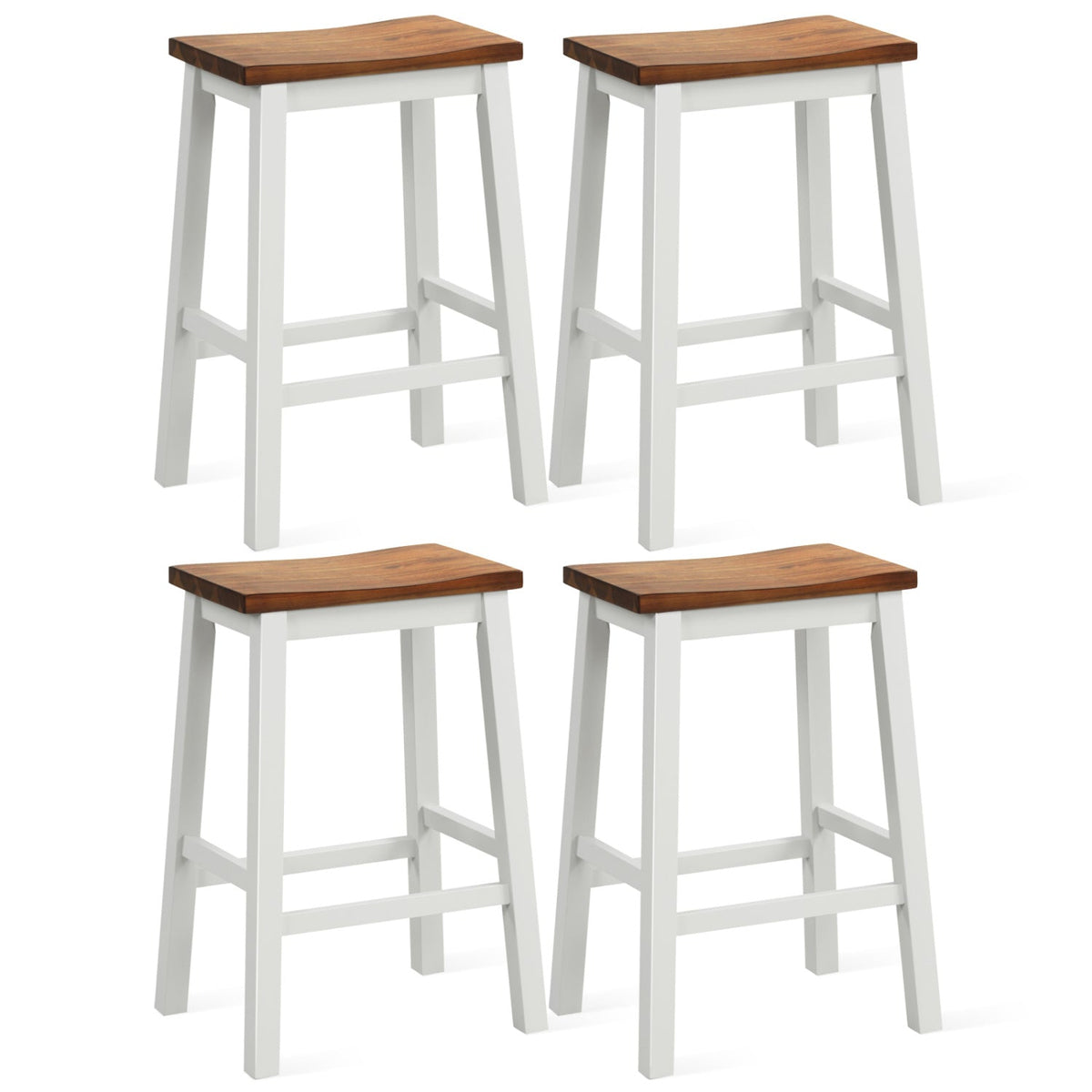 Set of 4 Acacia Saddle Counter Stools with Painted Legs, 24.5 Inch Seat Height, 350 lb Each