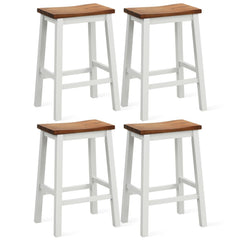 Set of 4 Acacia Saddle Counter Stools with Painted Legs, 24.5 Inch Seat Height, 350 lb Each