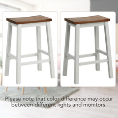 Set of 4 Acacia Saddle Counter Stools with Painted Legs, 24.5 Inch Seat Height, 350 lb Each