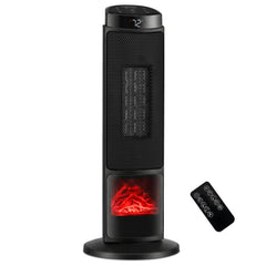 24 inch 1500W PTC Ceramic Tower Space Heater with 7-Color Flame-Black
