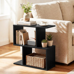 S Shape Geometric Bookshelf, 3 Tier Open Display Shelf, Black