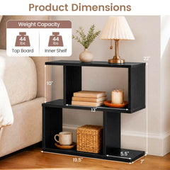S Shape Geometric Bookshelf, 3 Tier Open Display Shelf, Black