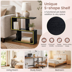 S Shape Geometric Bookshelf, 3 Tier Open Display Shelf, Black