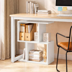 24 Inch 3 Tier Geometric Bookshelf and Side Table, White