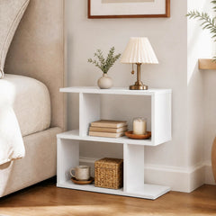 24 Inch 3 Tier Geometric Bookshelf and Side Table, White