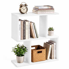 24 Inch 3 Tier Geometric Bookshelf and Side Table, White