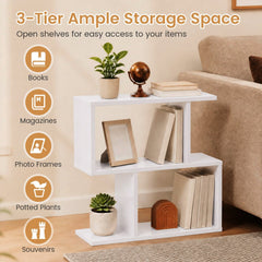 24 Inch 3 Tier Geometric Bookshelf and Side Table, White
