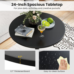 24 Inch Modern Style Round Cocktail Table with Metal Base and MDF Top-1 piece