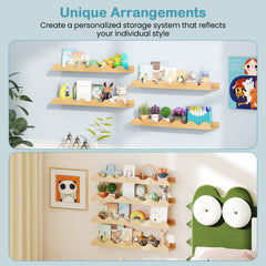 24 Inch Kids Bookshelf Set of 4 Wall-Mounted Picture Ledge Shelf-Natural