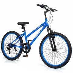 24 Inch Kids Mountain Bike with Shimano 7 Speed and Suspension Fork, Blue