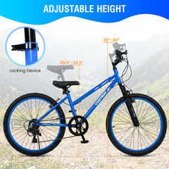 24 Inch Kids Mountain Bike with Shimano 7 Speed and Suspension Fork, Blue