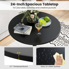 24 Inch Modern Round Cocktail Table with Metal Base and MDF Top-Set of 2