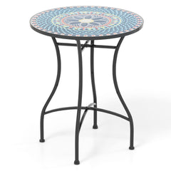 24 Inch Patio Bistro Table with Ceramic Tile Tabletop-Multicolor