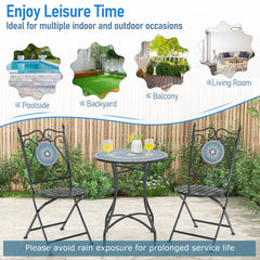24 Inch Patio Bistro Table with Ceramic Tile Tabletop-Multicolor